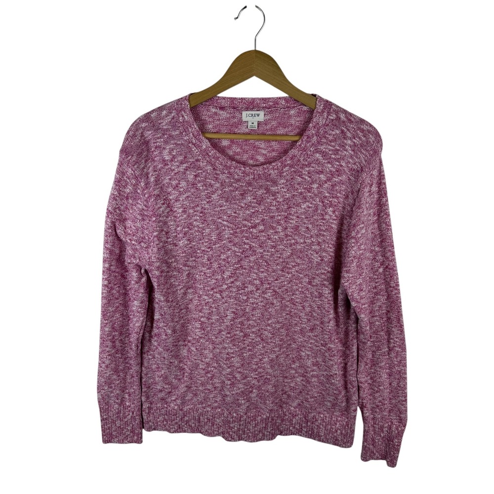 J Crew Womens Pink Marled Cotton Blend Crewneck Sweater Medium Preppy Stretch
